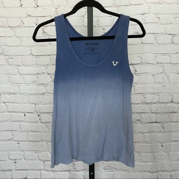 True Religion Ombre Blue Ribbed Knit Tank Top - Picture 1 of 5